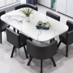 6-Seater Modern Stone Dining Table and Chairs Set for Home, Apartment, Hotel