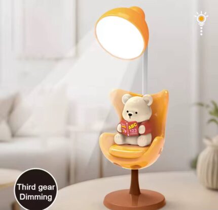 LED Desk Lamp with Bear Design, Flexible Color Adjustable, Phone Holder for Kids & Students