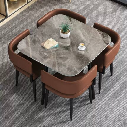 Modern 4-Seater Stone Dining Table and Chairs Set for Home, Apartment & Hotel