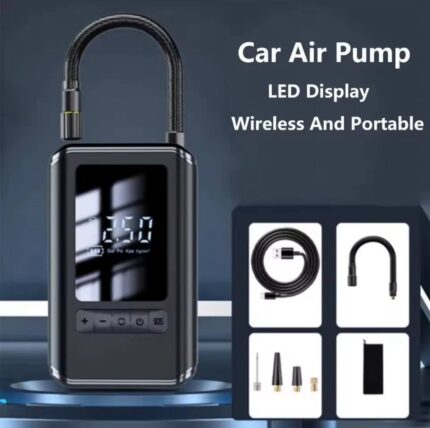 Portable Wireless Air Pump for Car & Motorcycle, USB Rechargeable with LED Light & Display, Multi-Function Inflator