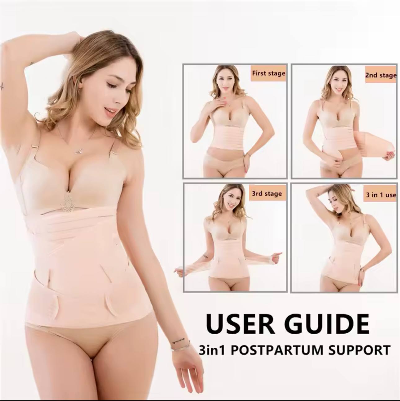Postpartum Belly Band 3-in-1 Waist Trainer Pelvis Support Wrap for Women Postpartum Belly Band 3-in-1 Waist Trainer Pelvis Support Wrap for Women