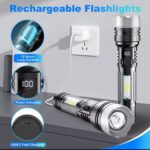 Rechargeable LED Flashlight with COB Side Light, 5 Modes, High Lumens for Camping Emergency Outdoor Use