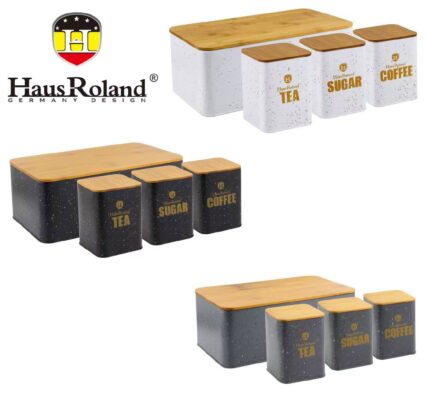Vintage Metal Food Storage Canisters, 4-Piece Set for Coffee, Sugar, Tea & Bread